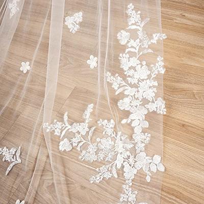 EllieWely 1 Tier Cathedral Length 3.5 M(138 inch) Lace Wedding Bridal Veil  With Metal Comb Ivory 