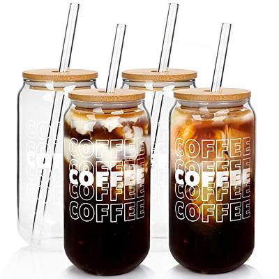 Porkus Glass Cups with Lids and Straws 4pcs Set, 20oz