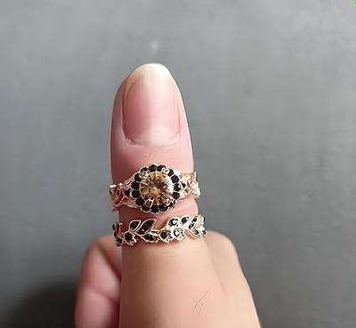 S Jewelry, Rose Gold Color Black Zircon Ring Vintage Flower With Champagne  Stones Wedding Ring Set