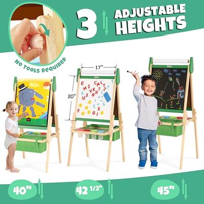 JUZBOT Easel for Kids Deluxe Wooden Standing Kids Easel with Paper & 84PCS  Accessories Foldable Without Disassembly Magnetic Chalkboard & Whiteboard