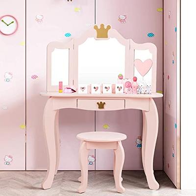 Pink wooden dressing table with chair ✔️ Petite Amélie