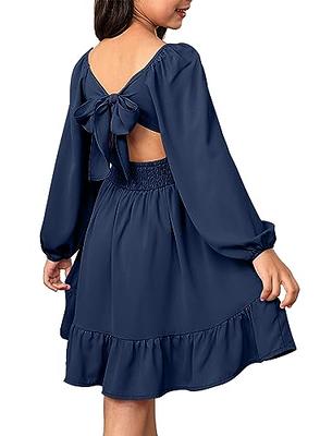 blibean Girl Long Sleeve Tie Back Dress Tweens Holiday Boho Off Shoulder  Dresses Teens Cute Wedding Guest Big Kids Junior Outfits Cocktail Clothes  Size 10-11 Years Old Navy Blue - Yahoo Shopping