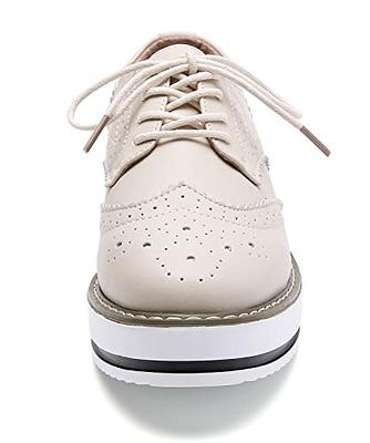 DADAWEN Women's Platform Lace-Up Wingtips Square Toe Oxfords Shoe