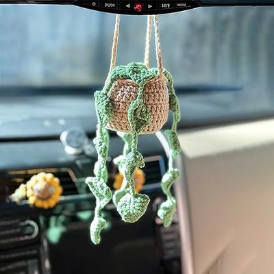 Cute Crochet Plant Car Mirror Hanging Accessories,boho Handmade Rear View  Mirror Accessories For Women,green Car Interior Aesthetic Decor Truck  Hanger