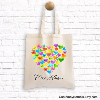 Rainbow Personalized Teacher Tote Bag Custom Teacher Name 