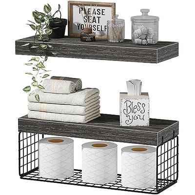 15.7 in. W x 6.7 in. D Brown Wood Bathroom Shelves Over Toilet Floating  Farmhouse Set of 2 Decorative Wall Shelf