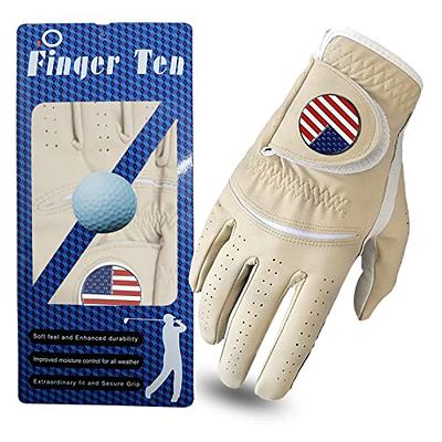 Golf Gloves Men Ball Marker Leather Premium Weathersof Grip Soft Left Hand  Right