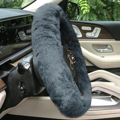 Doe16 Faux Rabbit Fur Car Seat Cushions - Front Set Gray