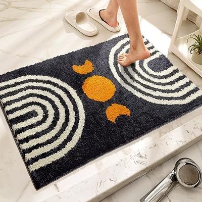 QJHOMO Brown Bathroom Rugs Cute Daisy Bath Mat White and Yellow