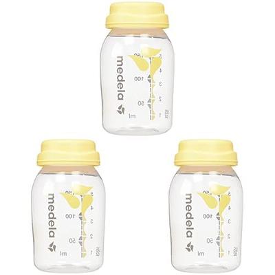 Medela Breast Milk Storage Bottles, 3 Pack of 5 Ounce Breastfeeding Bottles  with Slow Flow Nipples, Lids, Wide Base Collars, and Travel Caps, Made