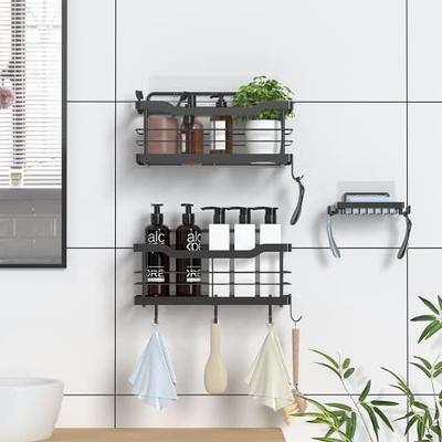 Carwiner Shower Shelf Deep Caddy 5-Pack basket with Soap Dish Holder,  Stainless Steel Bathroom Caddy Organizer Rack Adhesive Shampoo Holder Wall