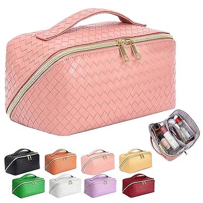 Travel Makeup Bag, Large Capacity Cosmetic Bag, Portable Makeup Bags for  Women, PU Leather Waterproof Checkered Makeup Bag with Dividers and Handle