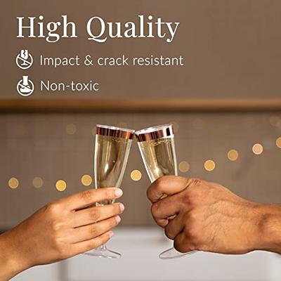 Rose Gold Plastic Champagne Flutes Disposable - Rose Gold Glitter