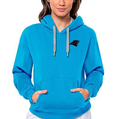 Women's Carolina Panthers Antigua Black Victory Crewneck Chenille