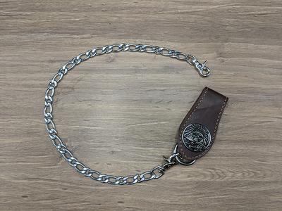 Dark Brown Genuine Cowhide Leather Wallet Chain