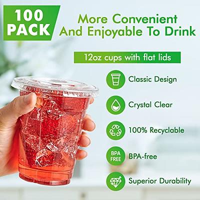 VITEVER 100 Sets - 16oz Plastic Cups with Lids and Straws Disposable Cups  for Iced Coffee Smoothie Milkshake Cold Drinks - Clear 16 OZ