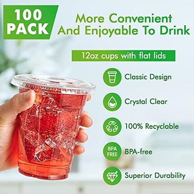 12oz Disposable Pet Clear Plastic Smoothie Cups with Clear Flat