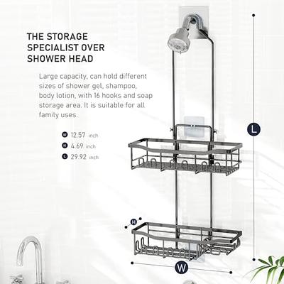 HapiRm Shower Caddy Organizer with 12 Hooks, Bathroom Storage for Shampoo,  Shower Shelf with 2 Razor Hangers, Shower Rack with 3 Strong Adhesives, No