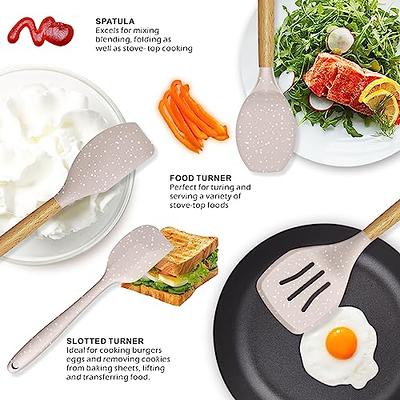 5PC Silicone Cooking Kitchen Utensils Set with Holder,Wooden Handles Cooking  Tool,BPA Free,Non Toxic Turner Tongs Spatula Spoon Kitchen Gadgets Set for  Nonstick Cookware 