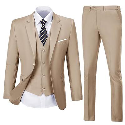 Wangyue Men's Pinstripe Suit Slim Fit 2 Pieces Double-Breasted Blazer Pant for Wedding Business