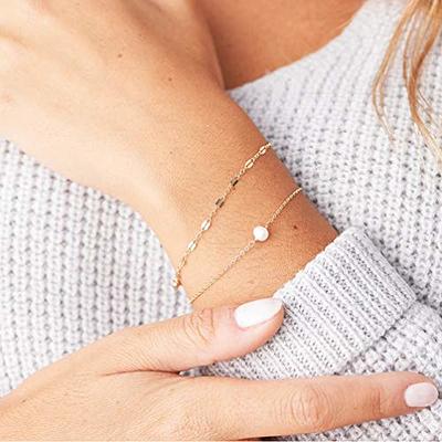 Dainty Gold Bracelets for Women 14k Gold Plated Layered Bracelets Paperclip  Bracelets Delicate Satellite Bracelets Beads Bar Box Coins Lightweight