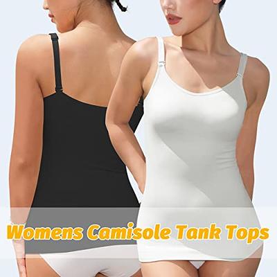  4 Piece Camisole For Women Basic Cami Undershirt Adjustable  Spaghetti Strap Tank Top Black White Nude White M