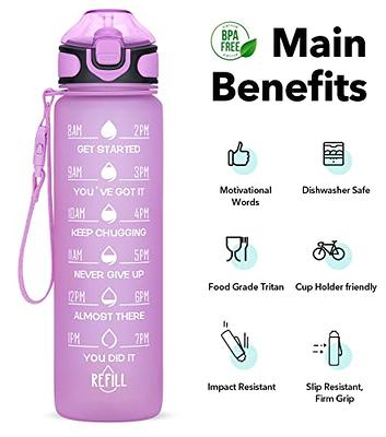 Water Bottle 32Oz with Straw, Motivational Water Bottle with Time Marker &  Buckl