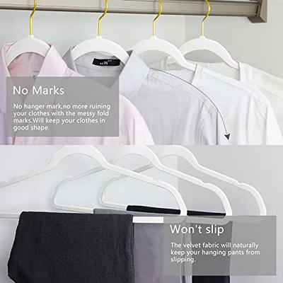 MIZGI Premium Velvet Hangers (50 Pack) Heavy Duty - Non Slip Felt Hangers -  Velvet Suit Hangers White - Chrome Hooks,Space Saving Clothes Hangers