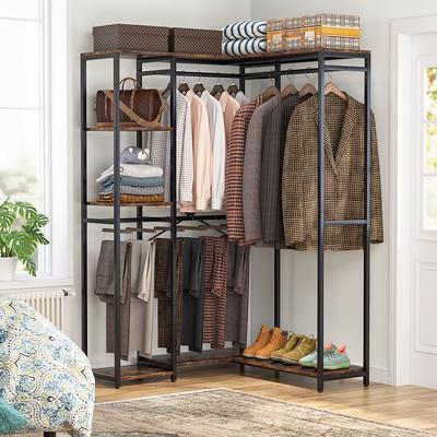 L Shaped Clothing Rack Freestanding Closet Organizers with Storage