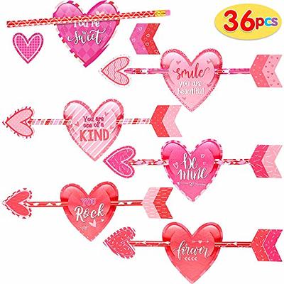 Zonon 72 Pieces Valentines Pencils Toppers Cards Valentines Cards Set  Valentine's Day Pencils Stationary Kit for Kids Giving School Classroom  Exchange