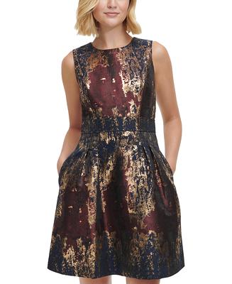 Vince Camuto Metallic Jacquard Fit & Flare Dress - Macy's