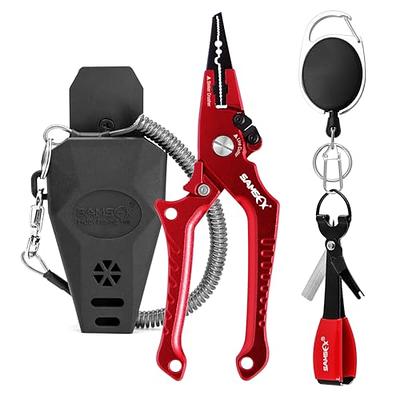 SAMSFX Aluminum Fishing Pliers Hook Remover Braid Line Cutter with Coiled  Lanyard, Fly Fishing Knot Tying Tool & Retractors (Red Handle, Split Ring  Nose) - Yahoo Shopping