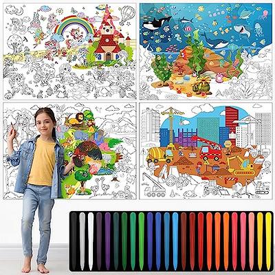 Pasimy 4 Pcs 45x32 Inch Christmas Giant Coloring Poster for Kids with 24  Color Crayon Winter