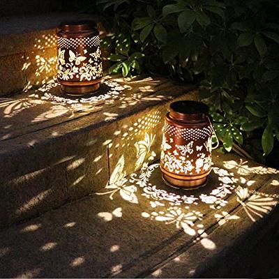 Solar Lights Outdoor Garden Decor Hanging Lanterns Decoration Metal Retro  Butterfly Hollow Pattern Gifts Waterproof Solar Lantern for Garden, Patio 