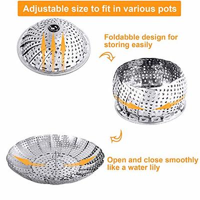 Steamer Basket Stainless Steel, Vegetable Steamer Basket for Pot,Folding Steamer  Insert for Veggie Fish Seafood Cooking, Expandable to Fit Various Size  Pots, 5.9 to 9 