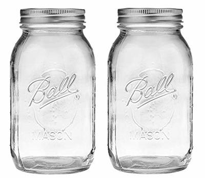 North Mountain Supply - NMS J40014 - White Plastic Glass Pint Mug Handle Mason Drinking Jars - with White Plastic Lids - Case of 12