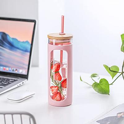 Kodrine 24 oz Glass Water Tumbler with Straw and Lid, Wide Mouth Water  Bottle, Straw Silicone Protective Sleeve BPA FREE-White