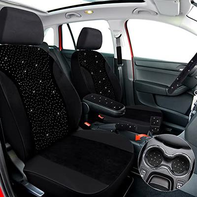 34 Pieces Bling Velvet Fabric Car Seat Covers Full Set Black Bling