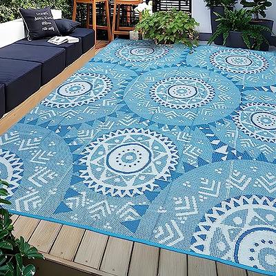 Patio Mats 9x12 Reversible RV Outdoor Patio Mat, Camping Mat, Blue