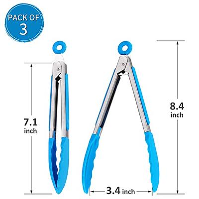 7 Inch Silicone small Tongs Set, mini Kitchen tongs with Silicone Tips Food  Tongs Stainless Steel Cooking Tongs for Salad, Grilling, Frying and