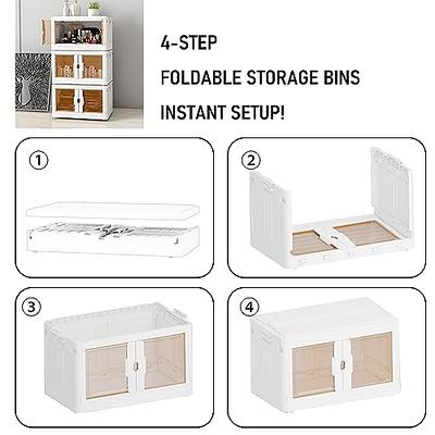 Karramlili Storage Bins with Lids - 20 Gal Stackable Storage Bin 2 Packs  Plastic Collapsible Closet Organizer with Doors, Folding Storage Box with