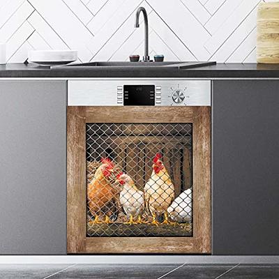 Rooster Magnetic Dishwasher Cover-Rooster Kitchen Decor, Country Farmhouse  Animals Magnetic Dishwasher Door Cover, Refrigerator Magnet Cover