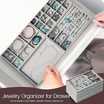 Jewelry Drawer Inserts Small Size Organizer Beige Tray Dividers Velvet  Storage Necklaces Rings Earrings Watch Combination Stackable 