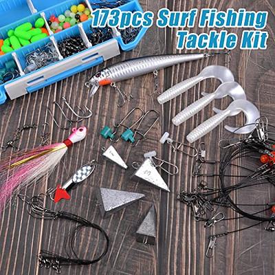 Saltwater Fishing Kit Surf Fishing Lures Tackle Box, 129pcs Surf Fishing  Gear Fish Finder Rigs Pyramid Sinker Weight Fishing Hook Swivels Pompano  Rigs for Surf Fishing 