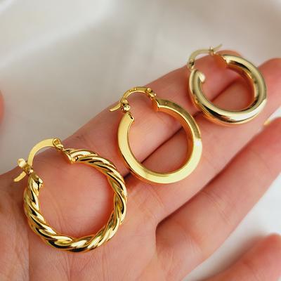 Chunky Gold Clip on Hoop Earrings for Women, 14K Gold Plated Hoops Earring Jewelry Gift