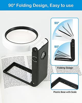 30X 10X Magnifying Glass with Light and Stand, Foldable Handheld