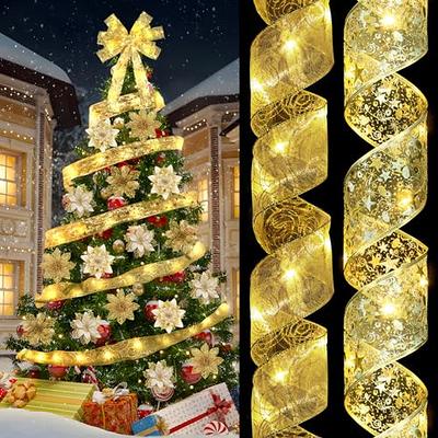 Gold Christmas Decorations, 2 Rolls Christmas Tree Ribbon Lights 32.8ft  (2x16.4ft) 100 LED and 16Pcs Poinsettias Artificial Christmas Flowers for  Xmas Tree Ornament Wedding Wreath Christmas Decor - Yahoo Shopping