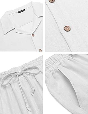 Women 2 Piece Linen Sets Button Down Linen Shirts Summer Loose