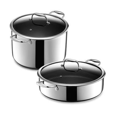 HEXCLAD hexclad 2 quart hybrid stainless steel pot saucepan with glass lid  easy to clean, dishwasher & oven safe non-stick, ideal for