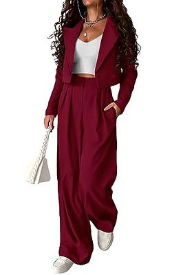 KIRUNDO Womens Blazer 2 Piece Set Long Sleeve Red Blazer and Wide Leg Pants  with Pockets Business Casual Matching Set Travel Outfits for Women Fall  Clothes(Red, Medium) - Yahoo Shopping